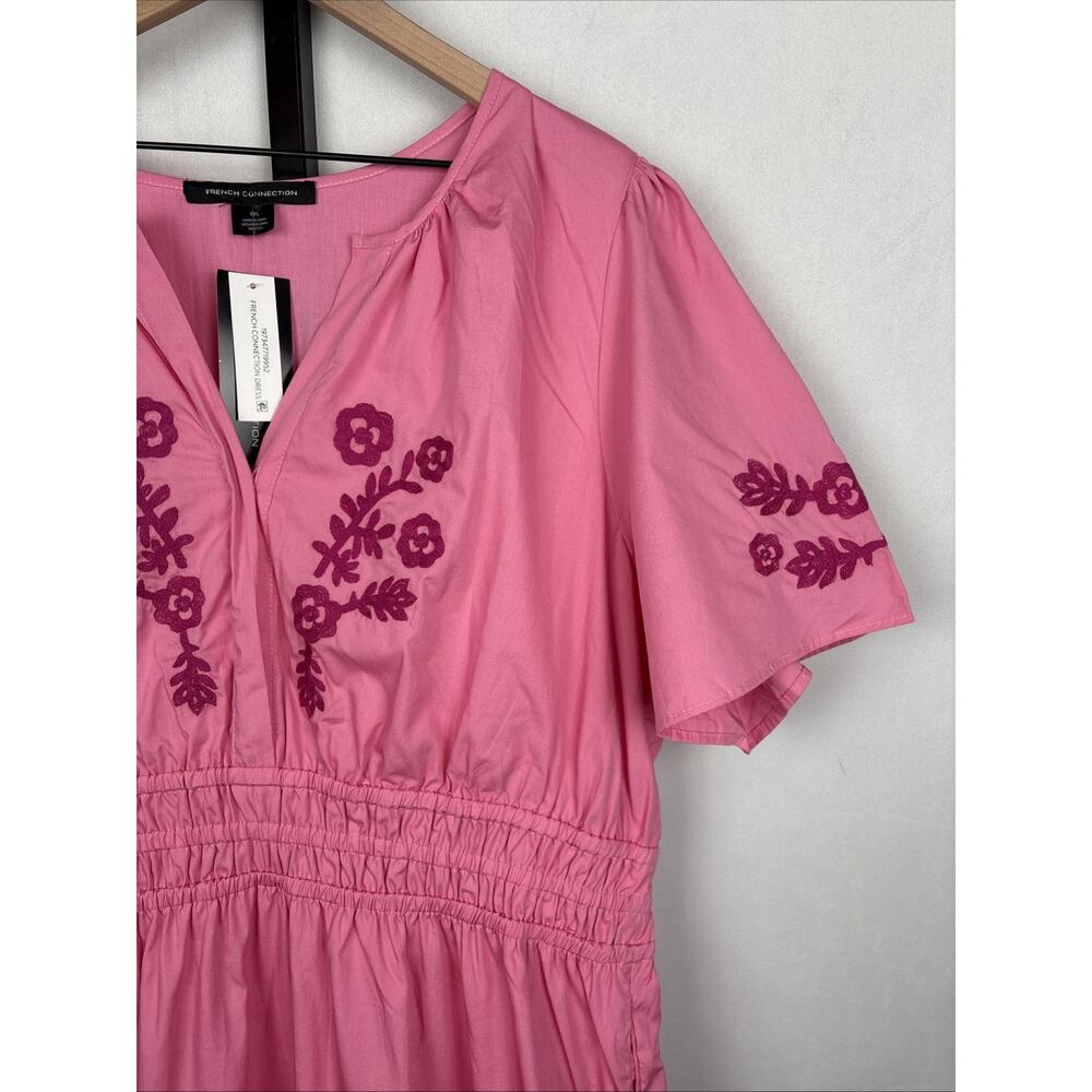 NEW French Connection Embroidered Peasant Dress Sz XXL Pink Boho Country Rustic - Picture 2 of 9